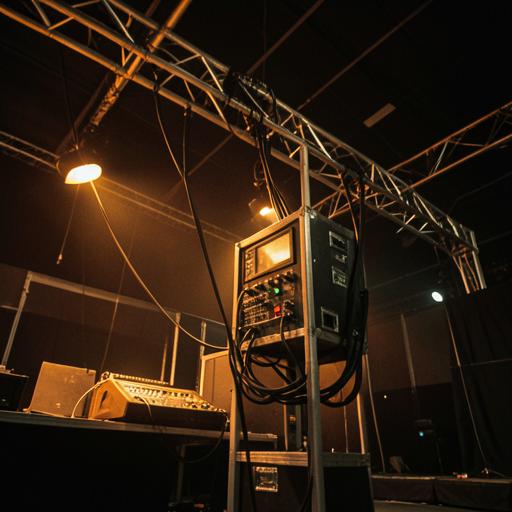 Detalle de equipamiento técnico de producción en backstage